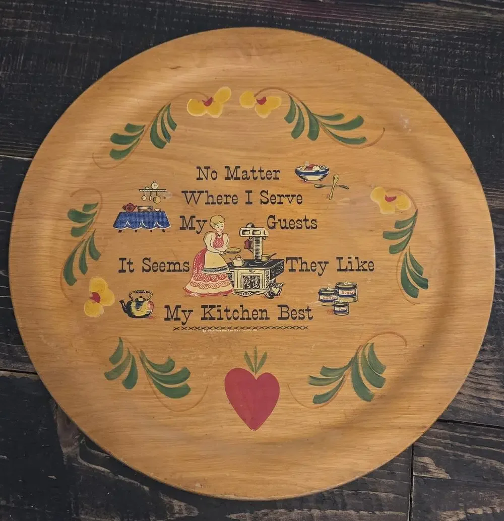Vtg Woodcroftery Pennsylvania Dutch Like My Kitchen Best Wood Wall Sign Tray 12
